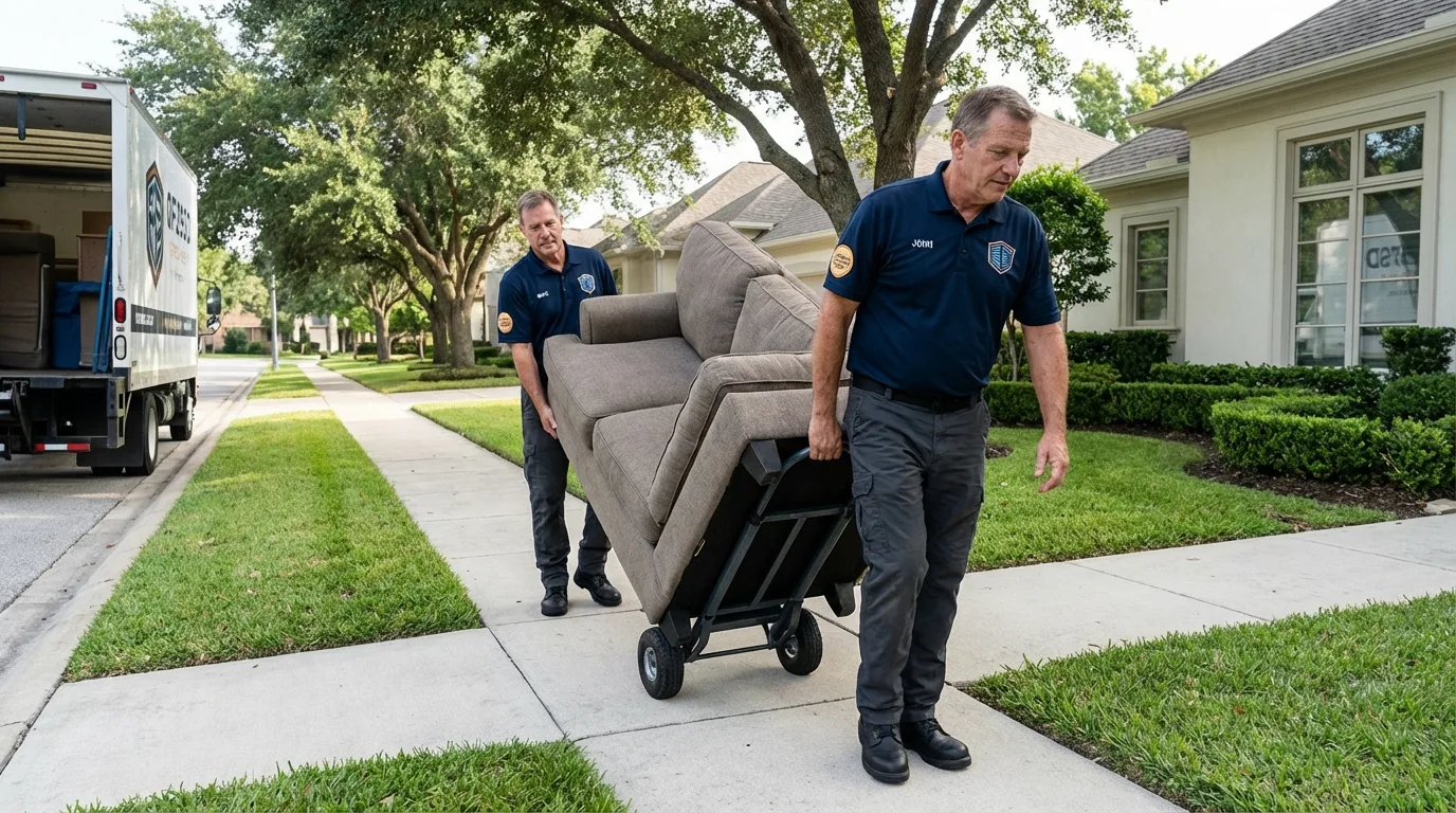 Local residential moving crew loading furniture in Rogers City, MI